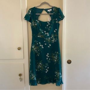 Square neck backless floral midi dress, Size M, NWT